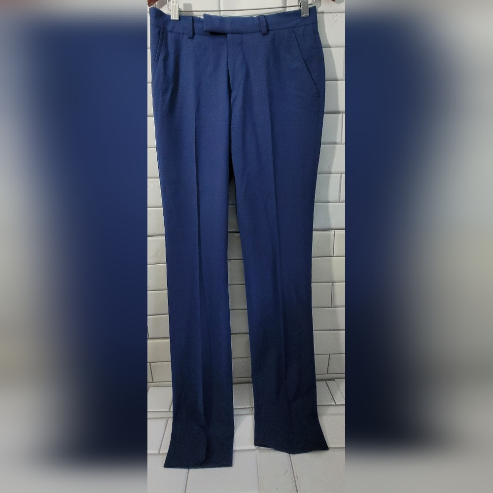 Billy London Cut Bdtc07 Mens Flat Front Dress Pant Slim Fit Color Royal Blue Wit